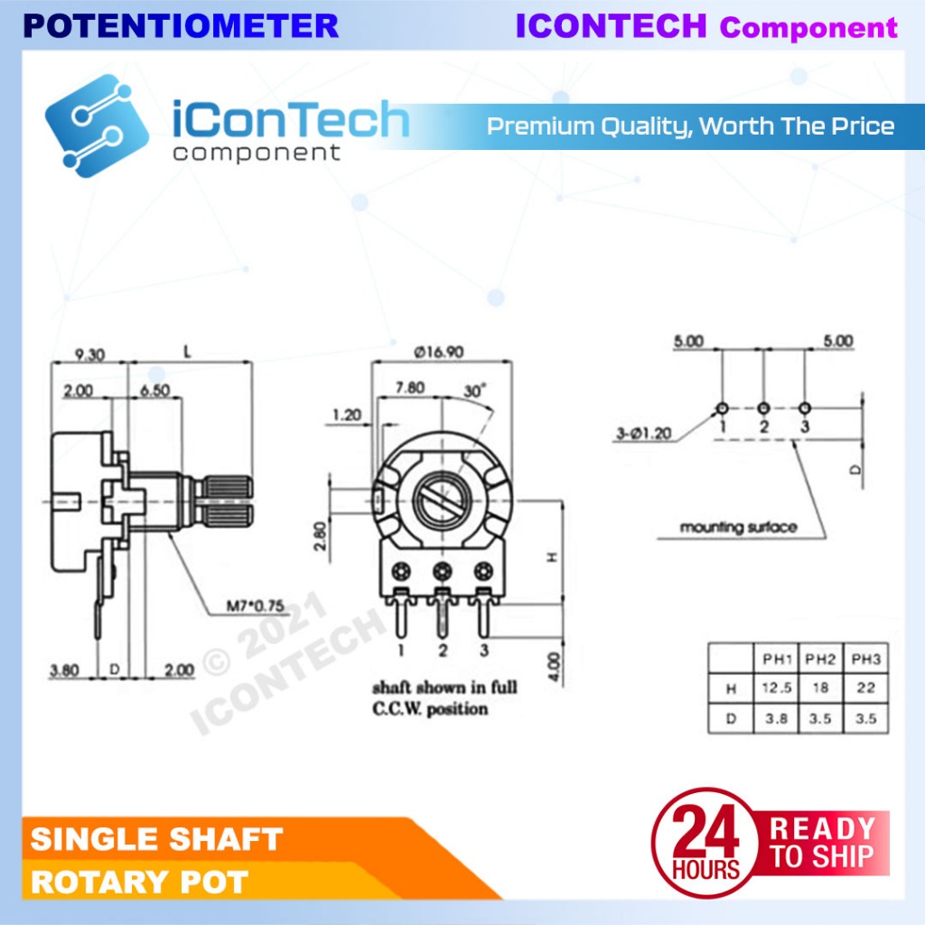 Potentiometer Variable Resistor 1k 5k 10k 100k Ohm WH148 Single Shaft Potentiometer 4