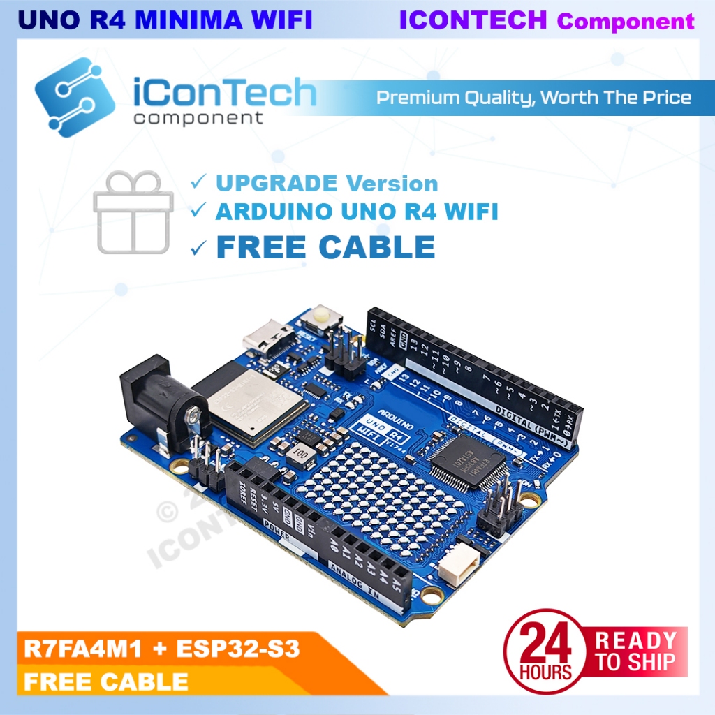Arduino UNO R4 Wifi Minima Board UNO R4 Basic Type-C RA4M1 48MHz Upgraded Compatible [FREE CABLE] 4