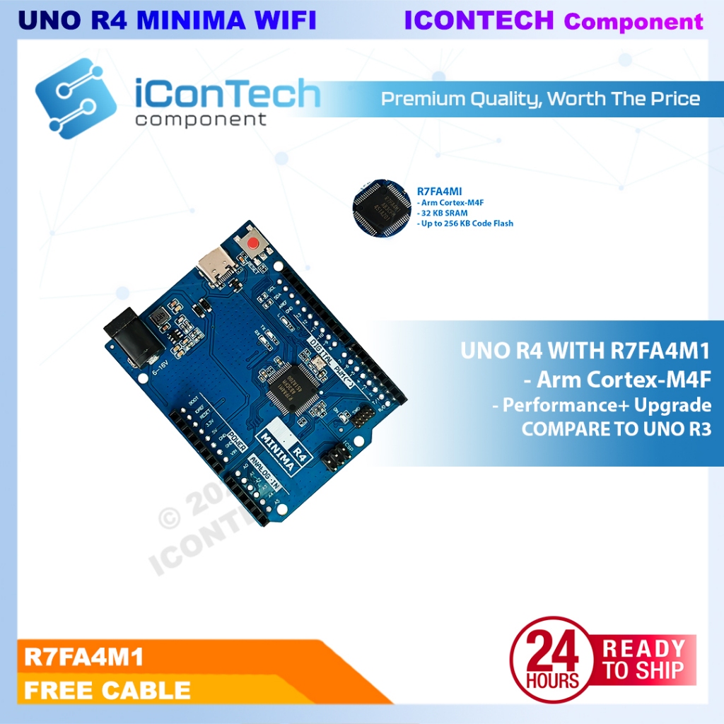 Arduino UNO R4 Wifi Minima Board UNO R4 Basic Type-C RA4M1 48MHz Upgraded Compatible [FREE CABLE] 5