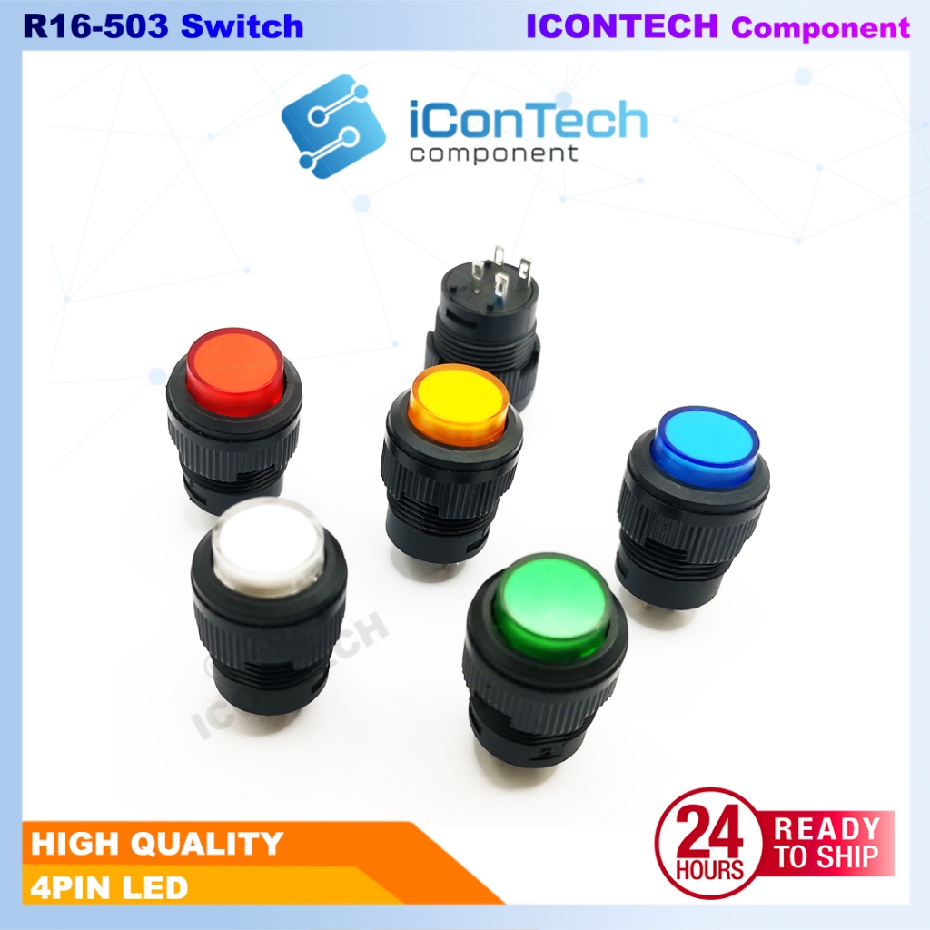 R16-503 16mm Latching/Momentary Push Button Switch LED 3A-250V R16-503BD R16-503AD