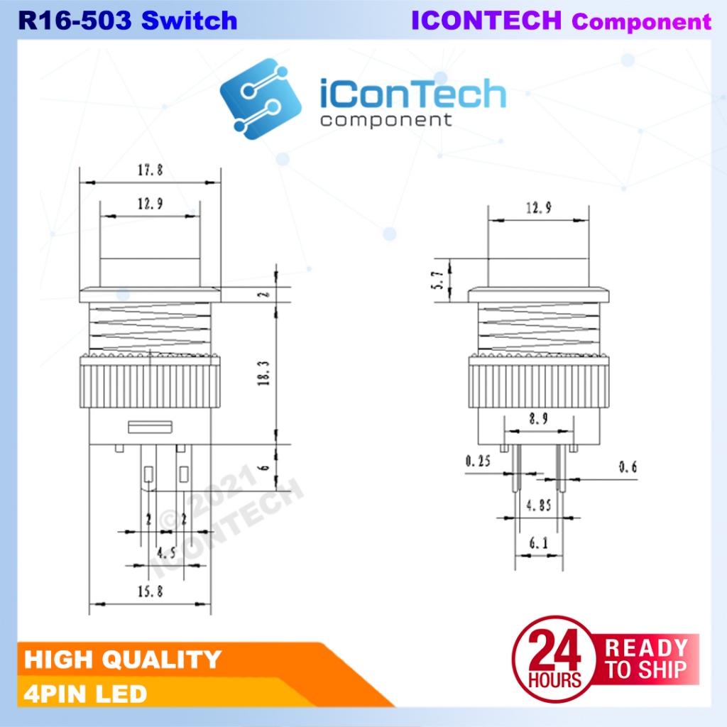 R16-503 16mm Latching/Momentary Push Button Switch LED 3A-250V R16-503BD R16-503AD 2