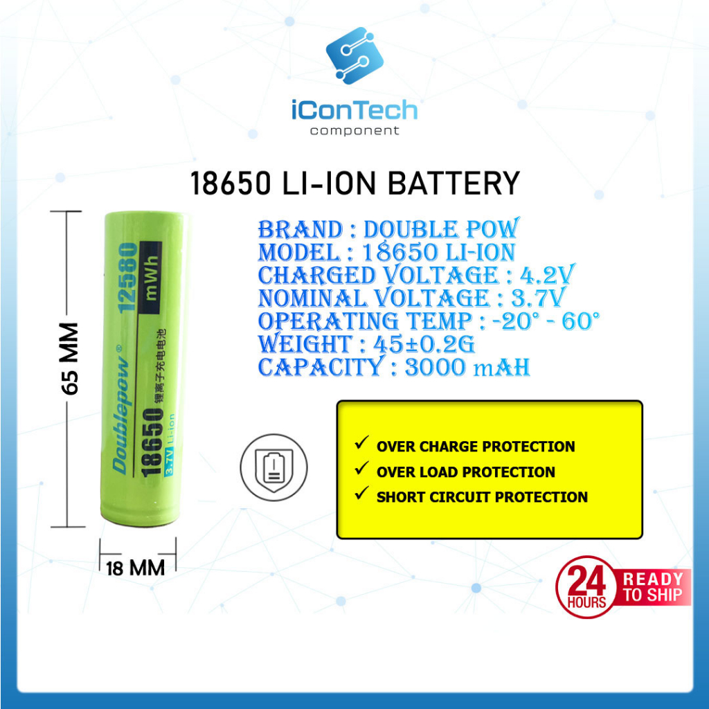 DoublePow 18650 Lithium Li-ION battery Rechargeable Battery 2