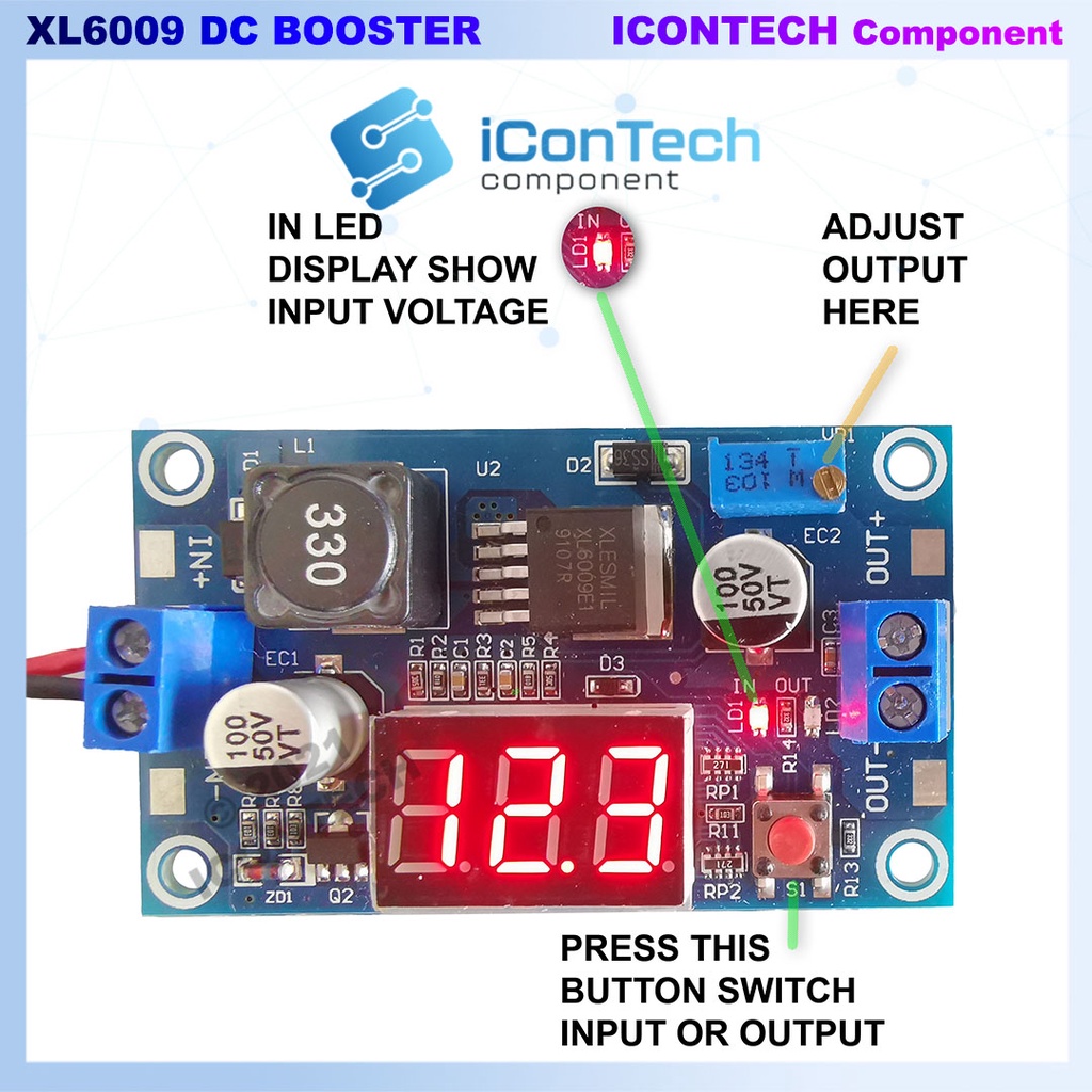 XL6009 DC-DC Booster Amplifier Power Booster Adjustable Step Up Module 3A Boost DC Operating mode 4