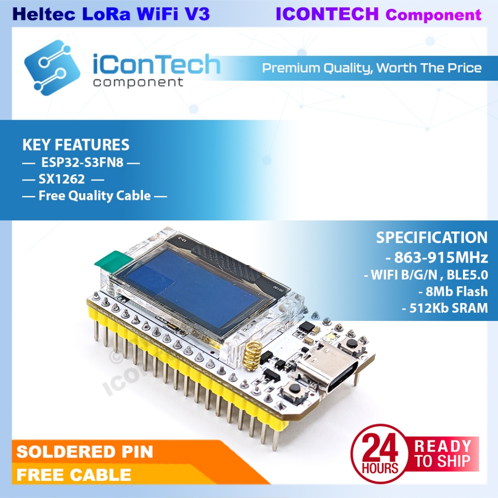 LORA ESP32 Heltec Module WiFi LoRa 32(V4) , ESP32S3 + SX1262 [FREE CABLE]  LoRa Heltec V3 6