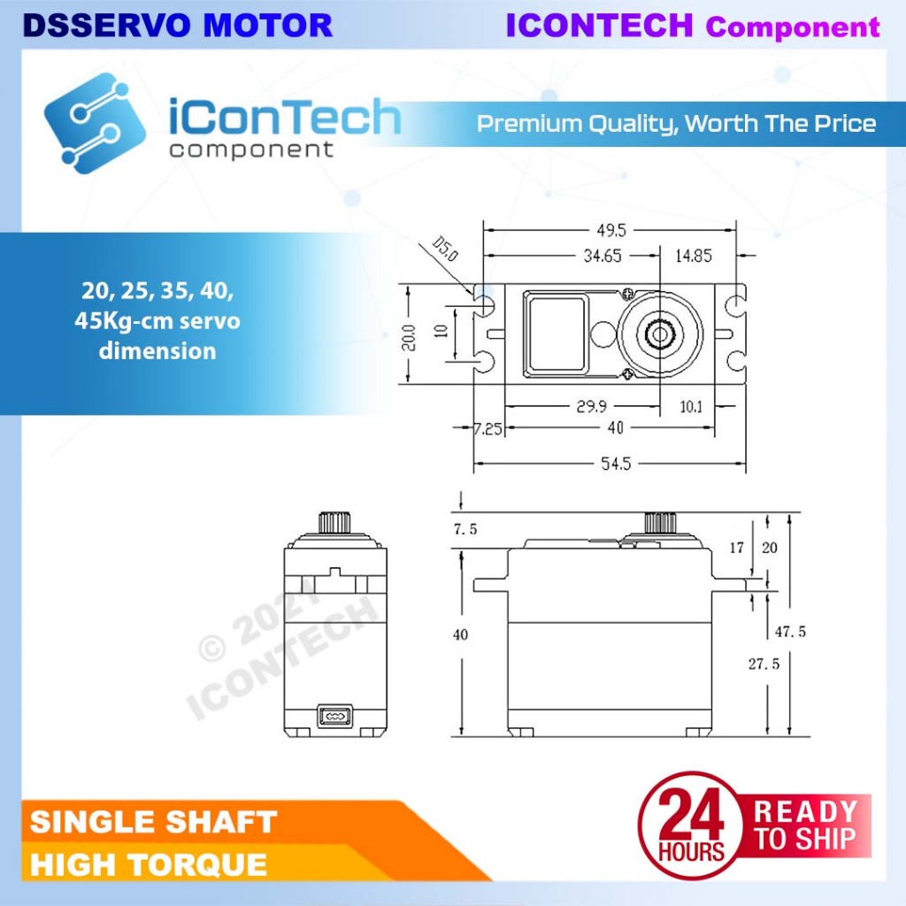 DSSERVO WATERPROOF DIGITAL SERVO MOTOR 20KG 25KG 40KG 60KG 80KG 160KG Full Metal [FREE ARM] 2