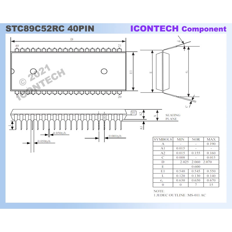 STC89C52RC 401-PDIP40 Embedded 80C51 Central Processing Unit 8051 2